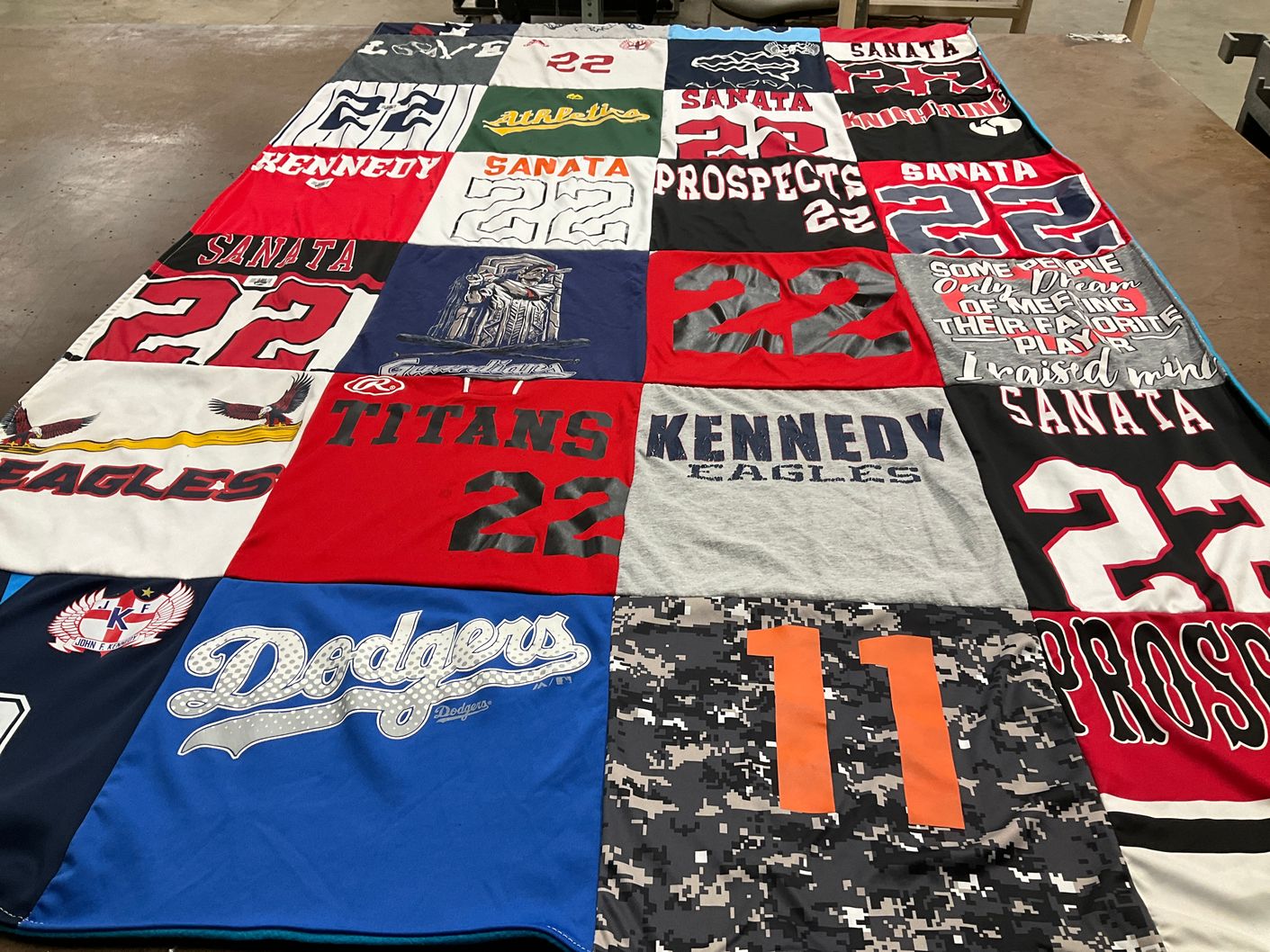 T-shirt quilt featuring kennedy eagles, sanata titans by mary from OH