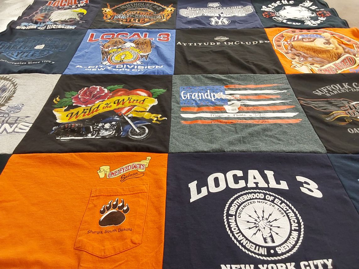 T-shirt quilt with motorcycles, harley themes by Debra from NY