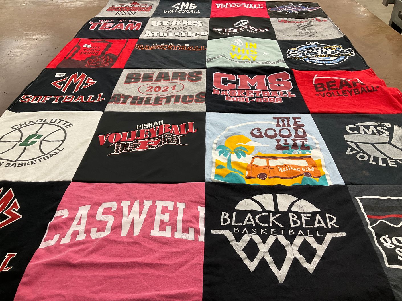 T-shirt quilt featuring charlotte middle school basketball, cms volleyball by Ateia from NC
