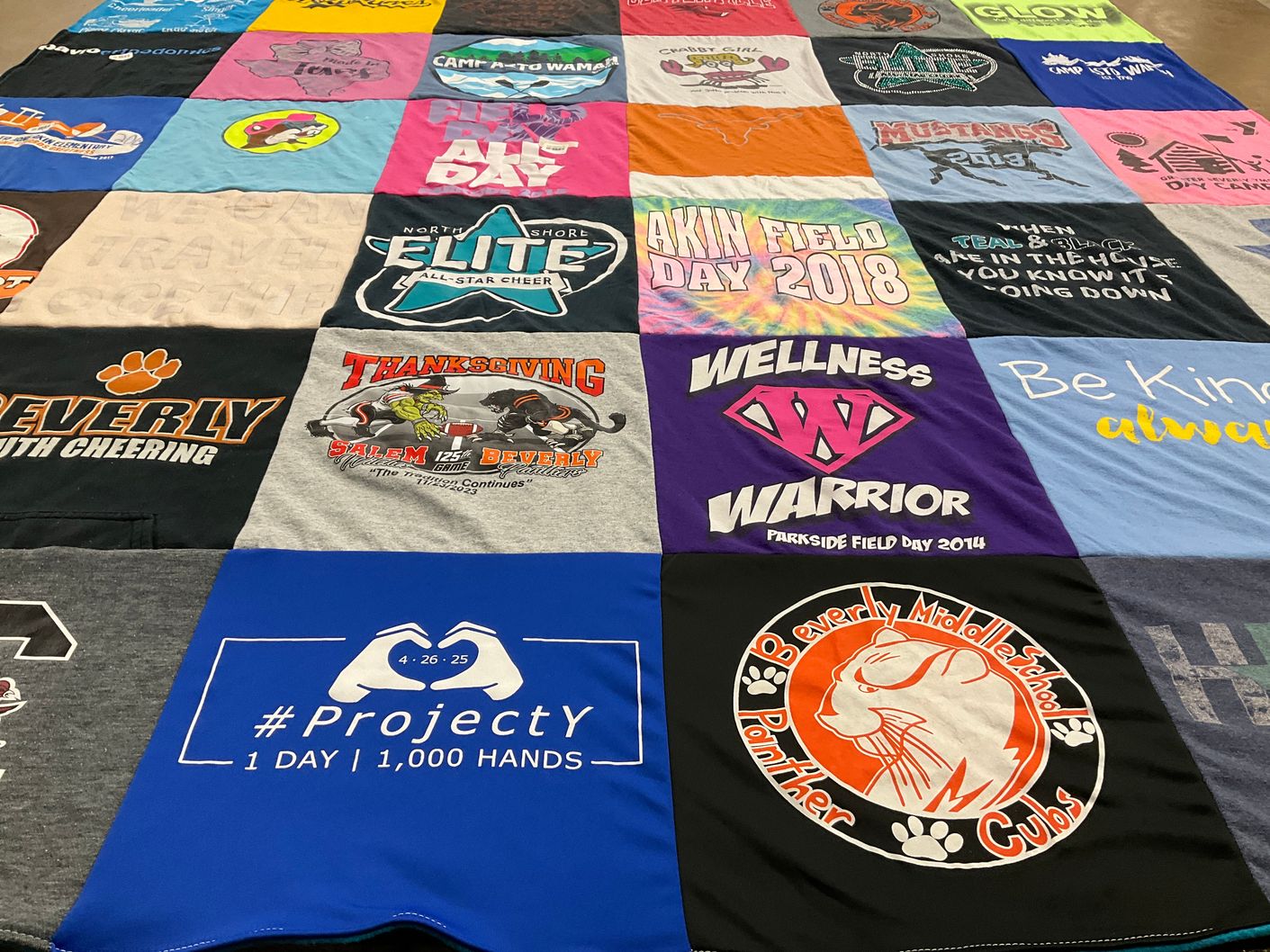 T-shirt quilt featuring beverly youth cheerleading, mustangs team by Christine from MA