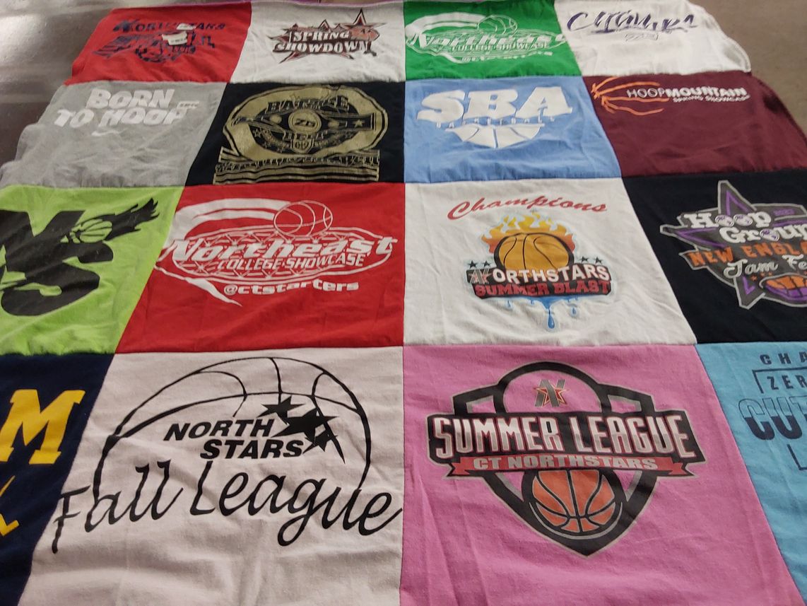T-shirt quilt with basketball themes by David from CT