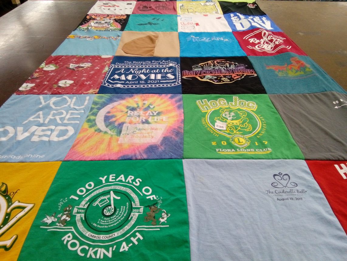 T-shirt quilt with community service, charity events themes by Jessie from IN