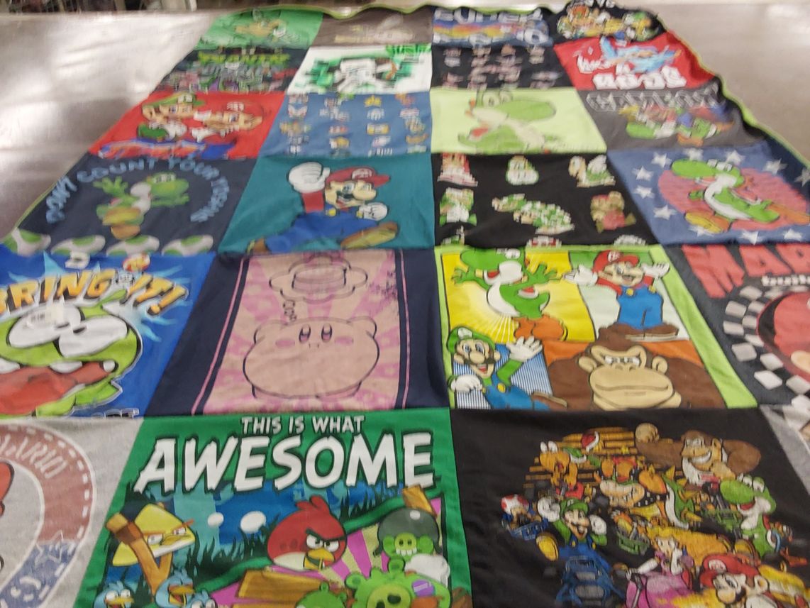 T-shirt quilt with video games, anime themes by Julie from TN