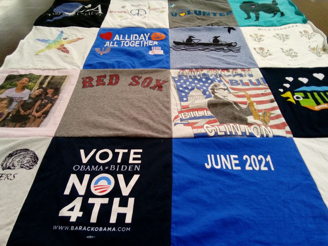 T-shirt quilt with politics, sports themes by Marion from MA