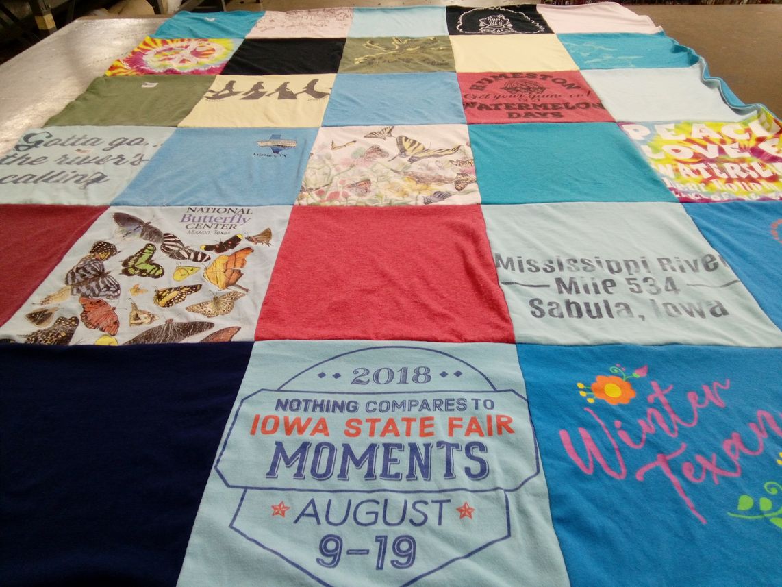 T-shirt quilt with butterflies, rivers themes by JEAN from TX