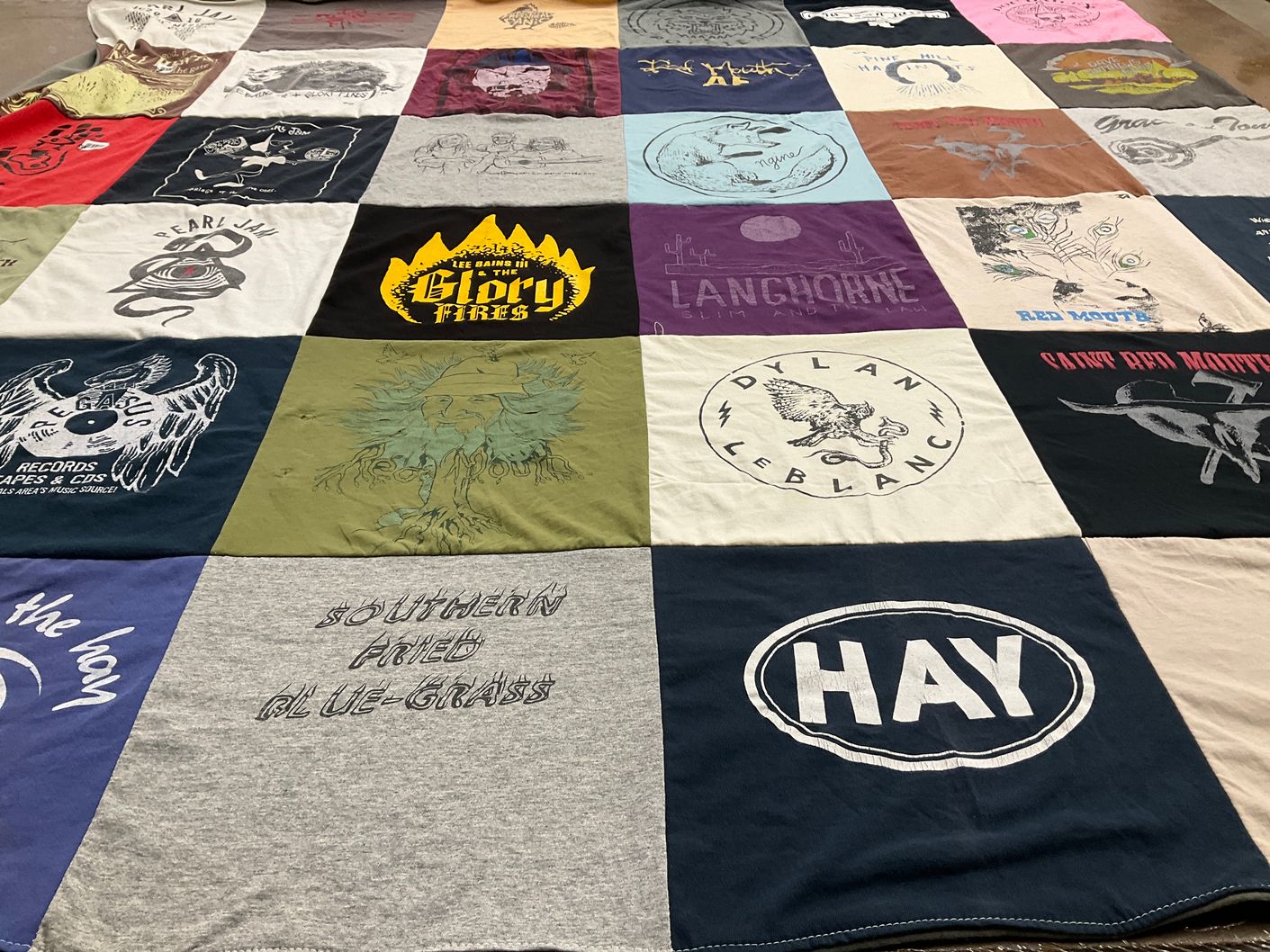 T-shirt quilt with music, bluegrass themes by Rachel from AL