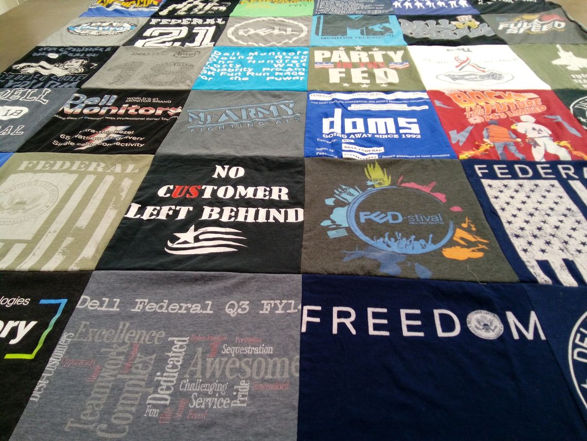 T-shirt quilt with government, service themes by Rhonda from TX