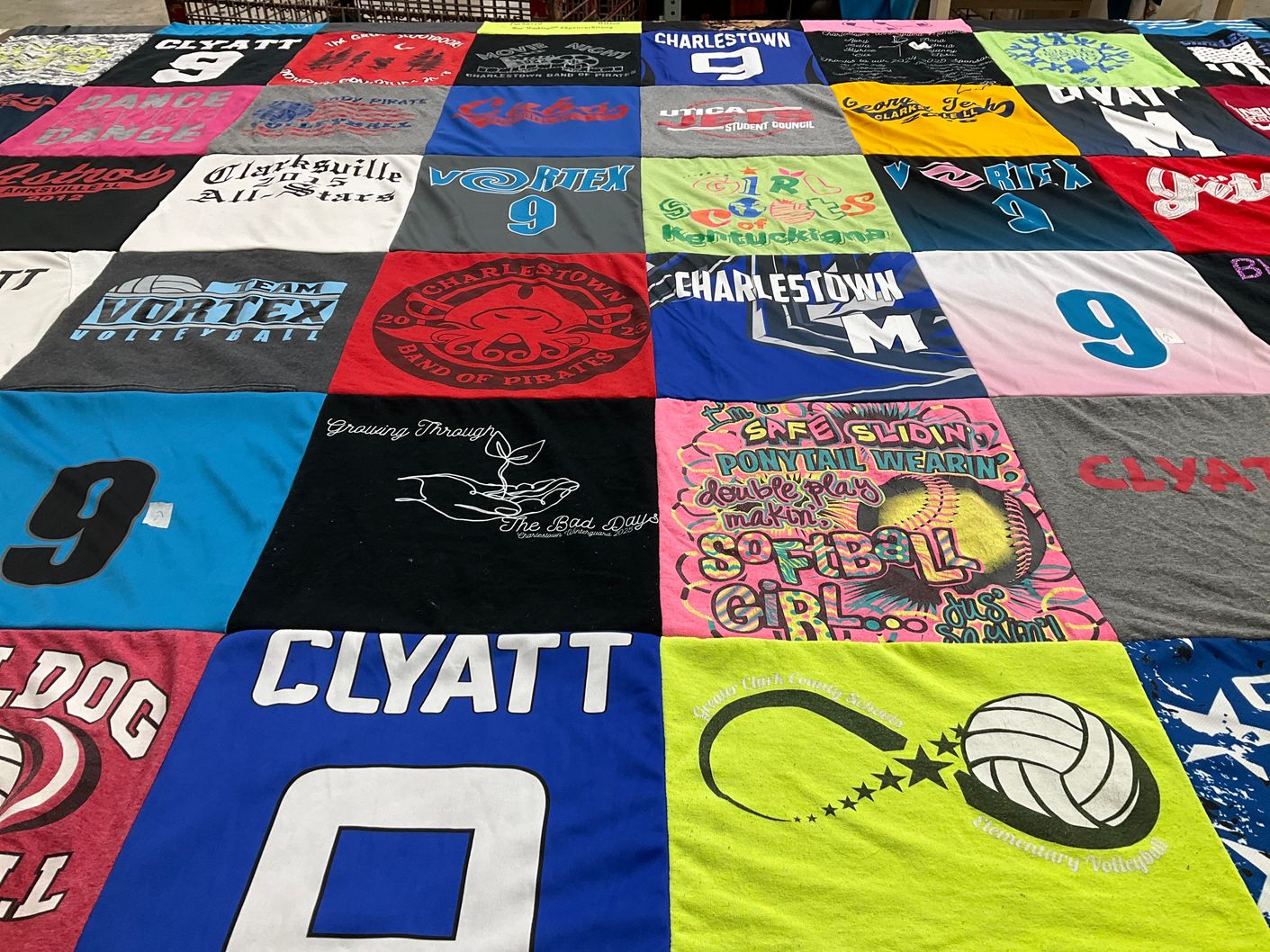 T-shirt quilt featuring charlestown pirates, vortex volleyball by Brittany from IN