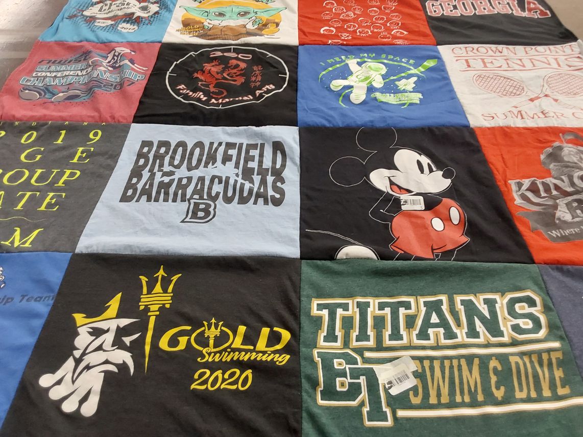 T-shirt quilt featuring brookfield barracudas swim team, crown point tennis team by Karla from GA