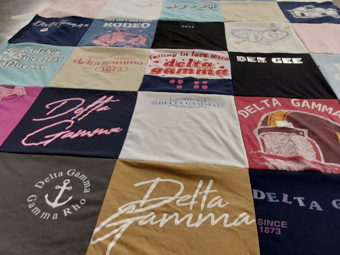 T-shirt quilt with sororities, sisterhood themes by Tammy from IN