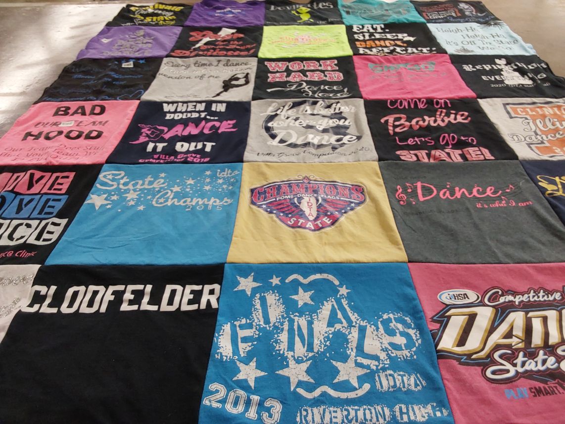 T-shirt quilt with dance themes by Katina from IL