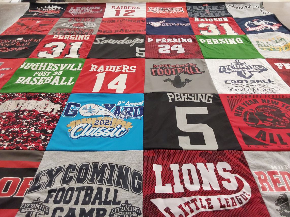 T-shirt quilt featuring persing raiders, lycoming warriors by Heather from PA