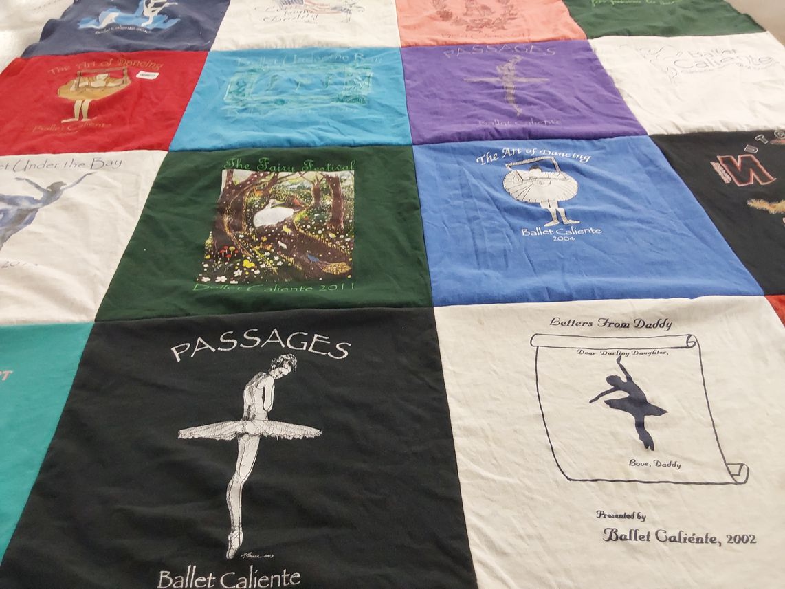 T-shirt quilt with dance, ballet themes by Hannah from MD