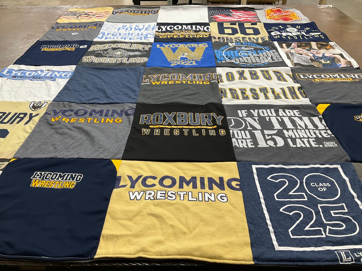 T-shirt quilt featuring lycoming wrestling, roxbury wrestling by Cheryl from NJ