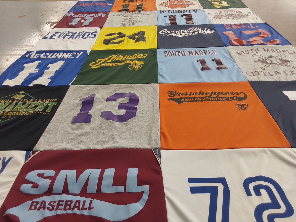 T-shirt quilt with baseball themes by Julia from PA