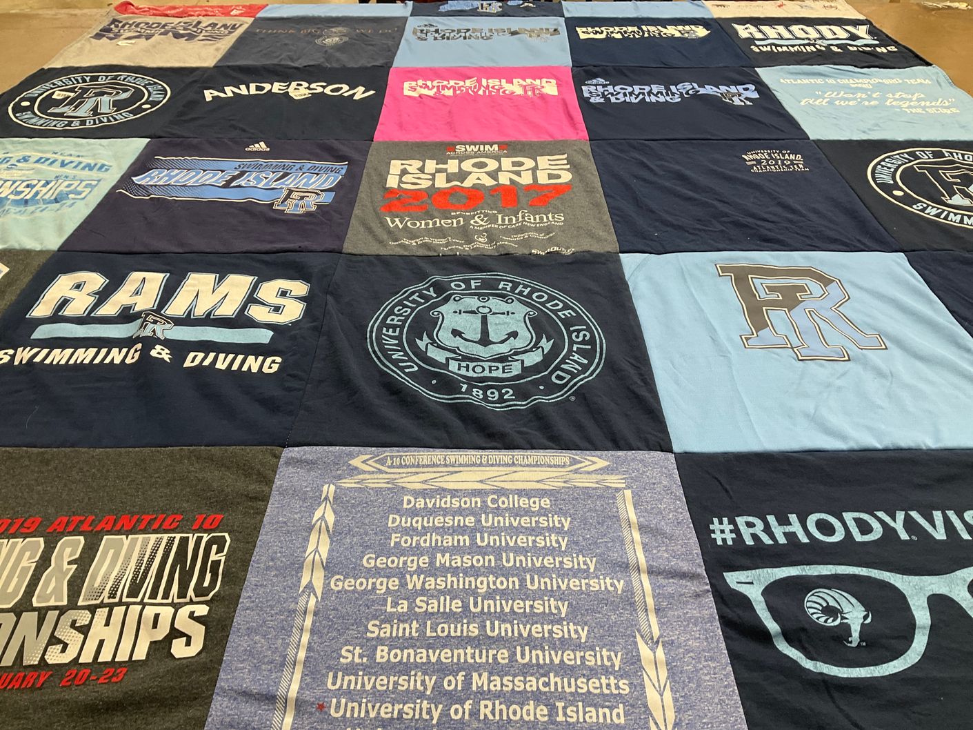 T-shirt quilt featuring rams swimming and diving by Lorie from SC