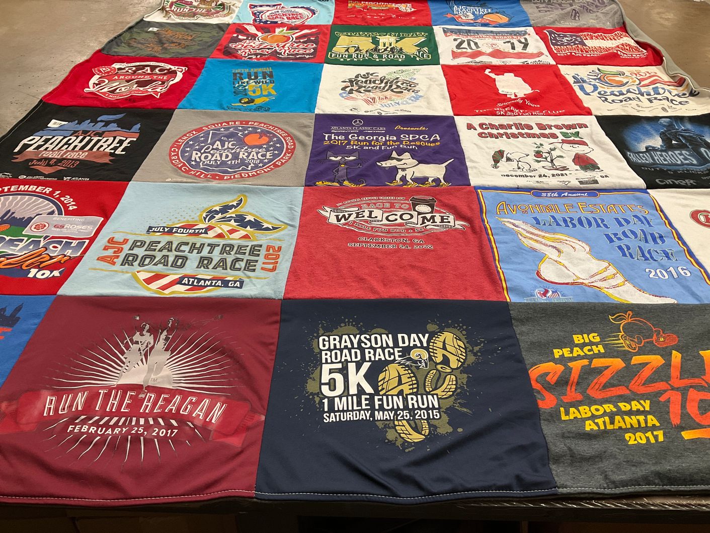 T-shirt quilt with running, road races themes by Kay from GA