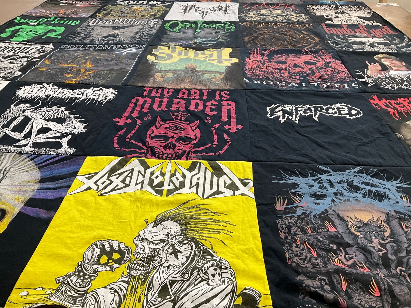 T-shirt quilt with heavy metal music, death metal themes by Joseph from FL