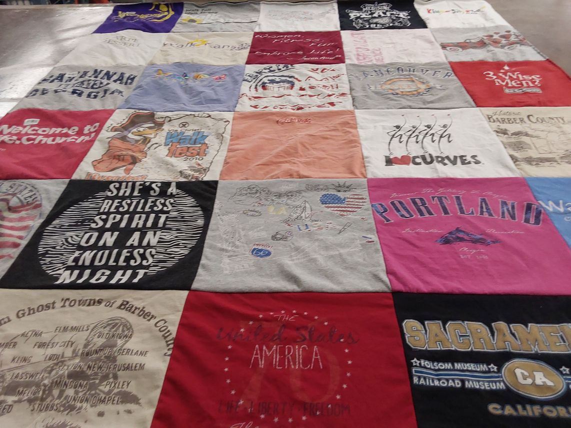 T-shirt quilt with travel, history themes by Cathy from KS