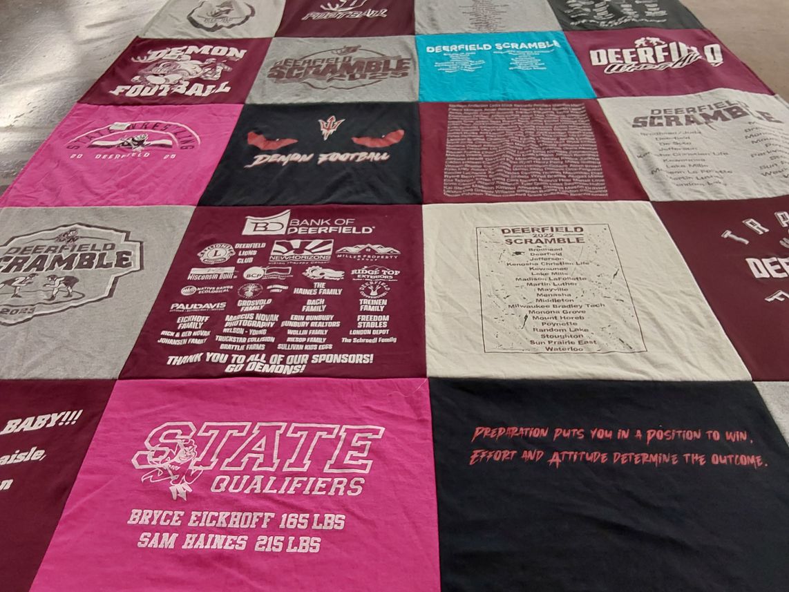 T-shirt quilt featuring deerfield high school football by Emily from WI