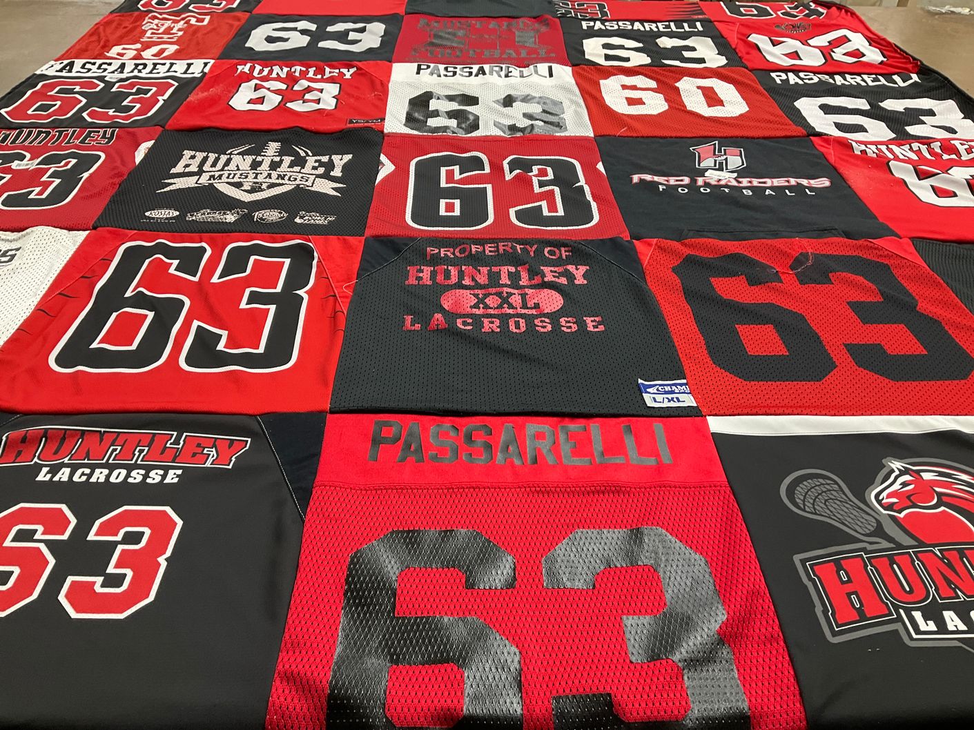 T-shirt quilt featuring huntley mustangs, huntley lacrosse by Diana from IL