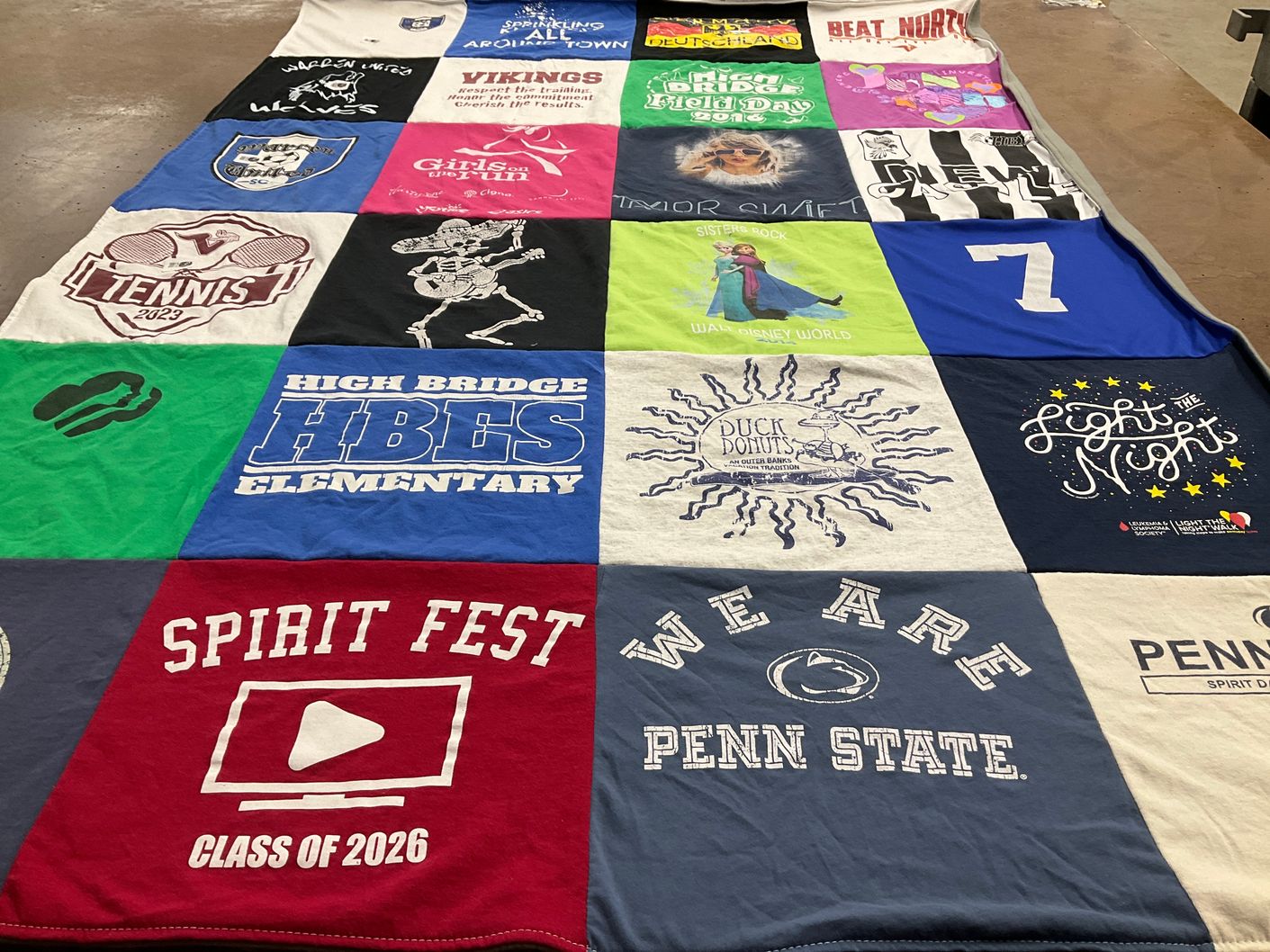 T-shirt quilt from high bridge elementary school, penn state university by Donna from NJ