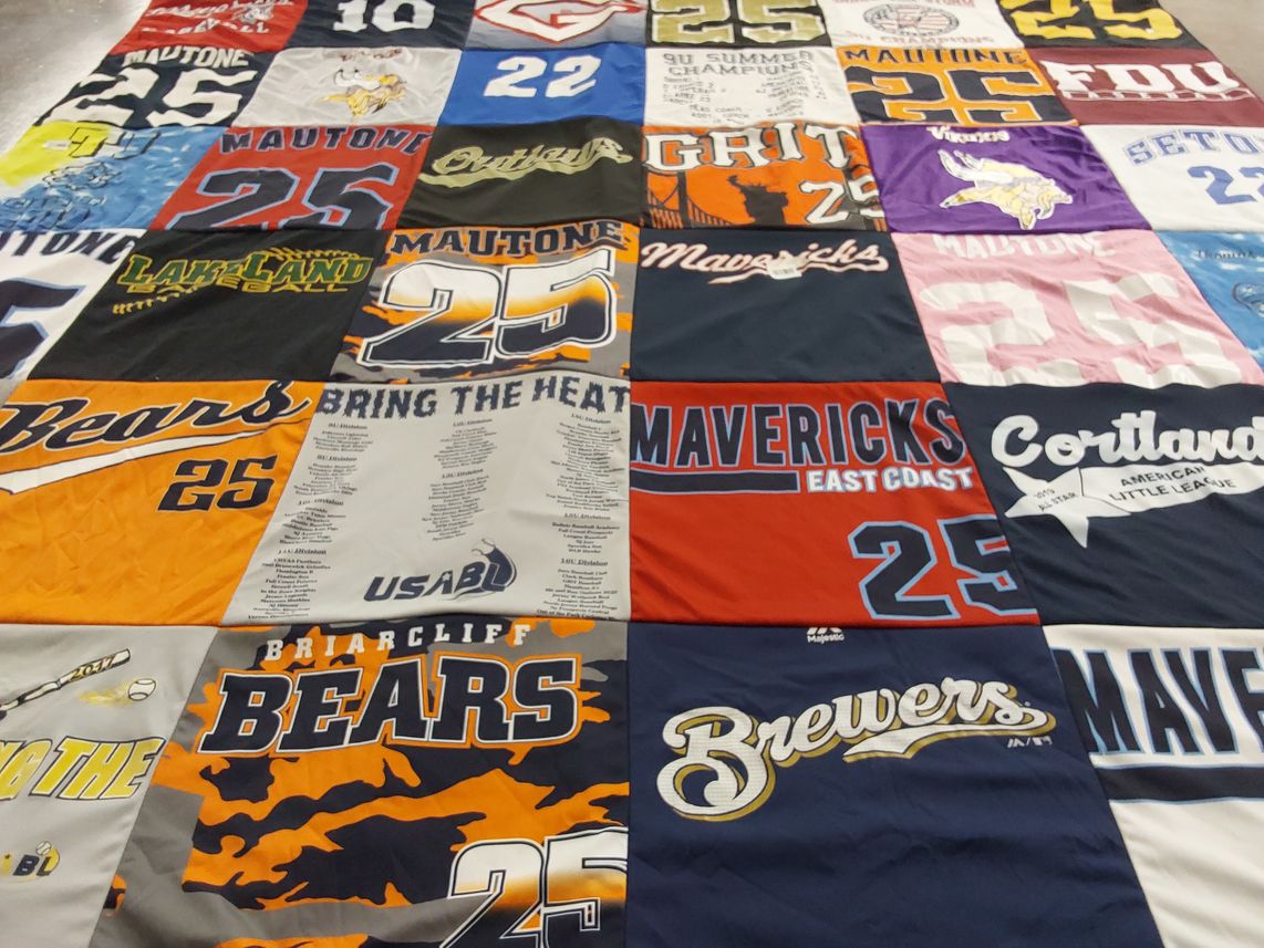 T-shirt quilt featuring briarcliff bears, mautone mavericks by Trish from NY
