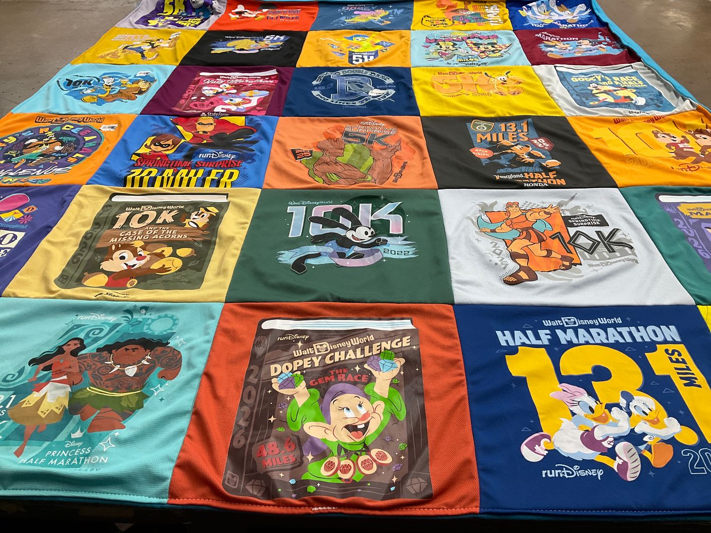 T-shirt quilt with disney, running themes by Rachel from IL