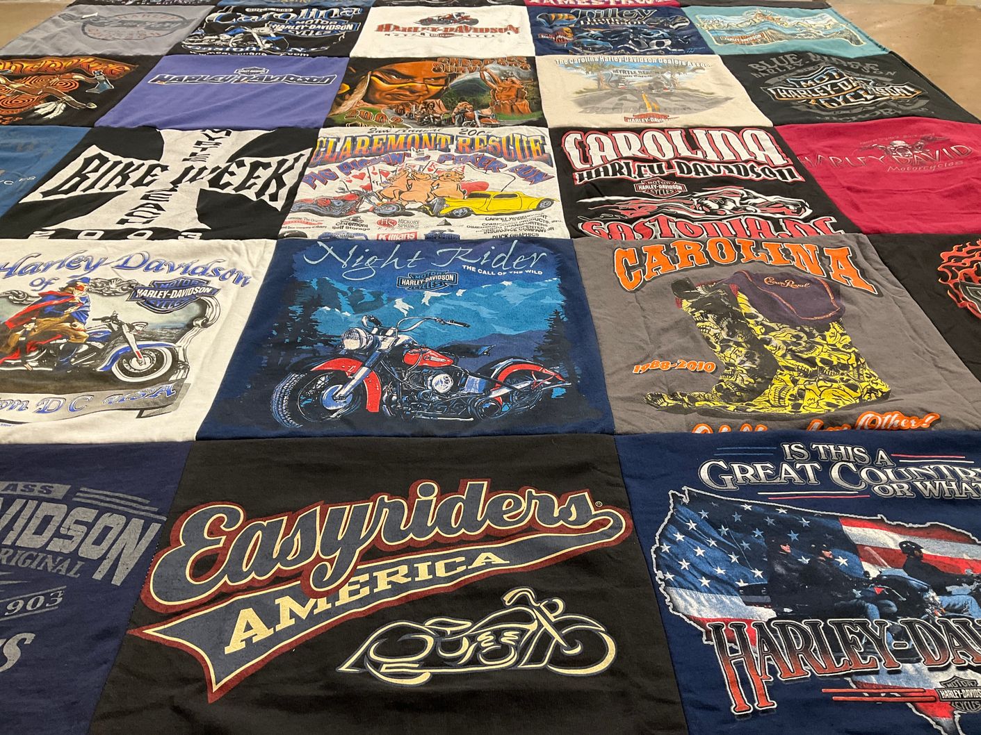 T-shirt quilt with motorcycles, biking themes by Melissa from NC