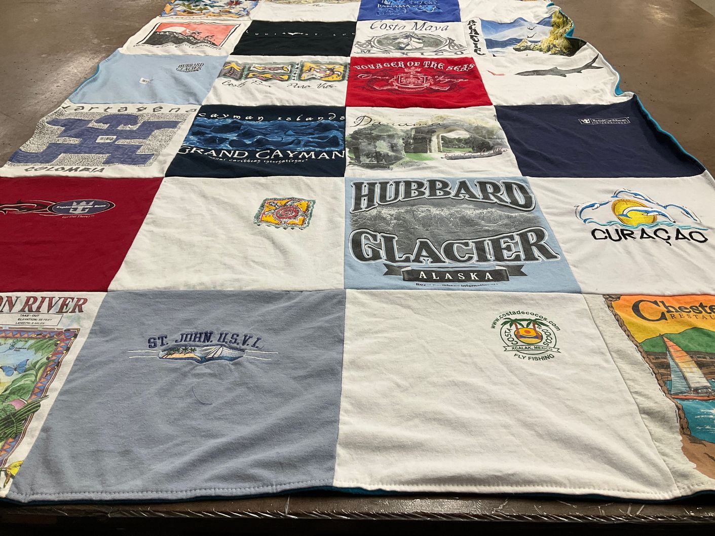 T-shirt quilt with travel, cruising themes by Gail from LA