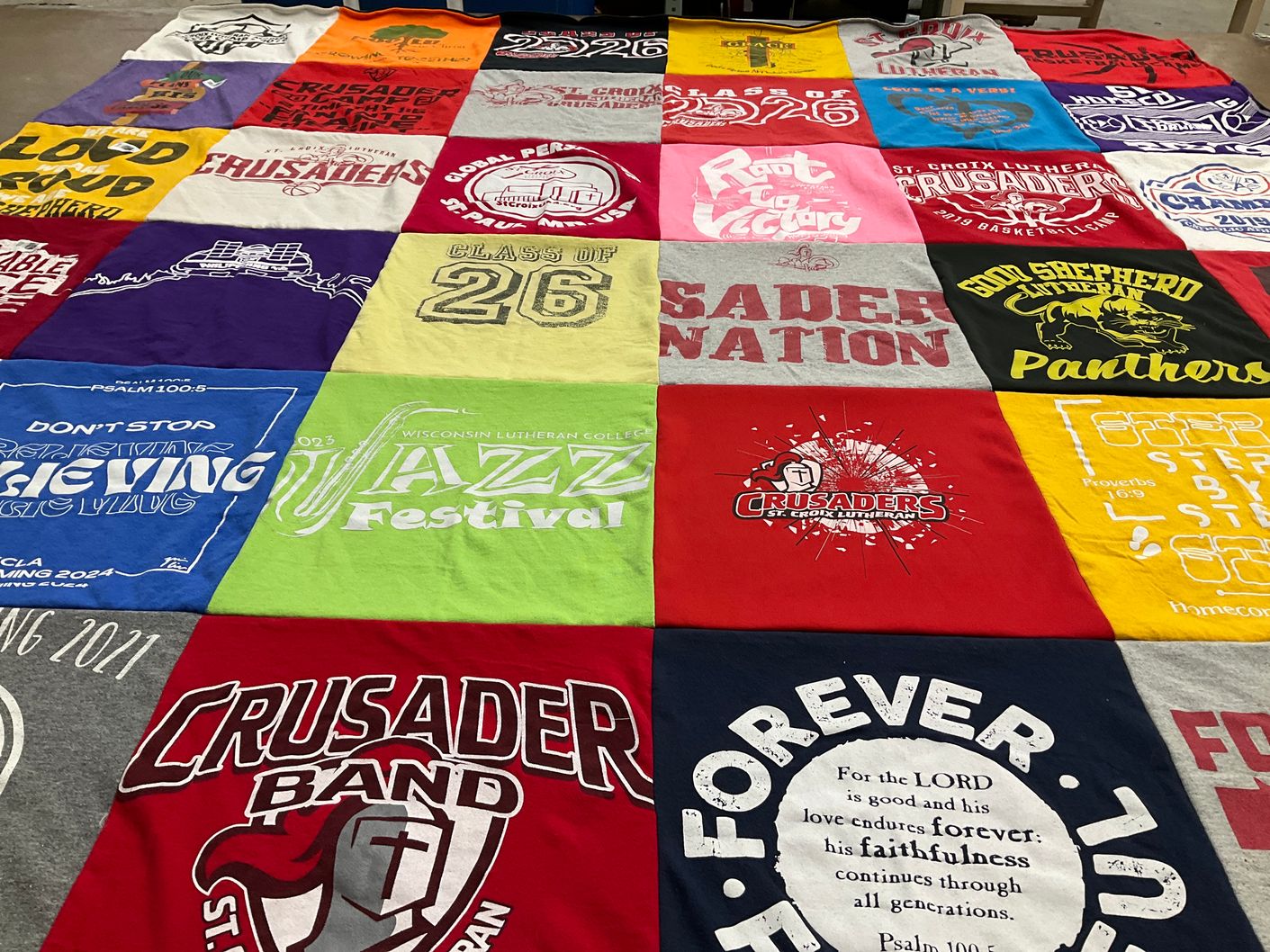T-shirt quilt featuring st croix lutheran panthers by Melissa from MN