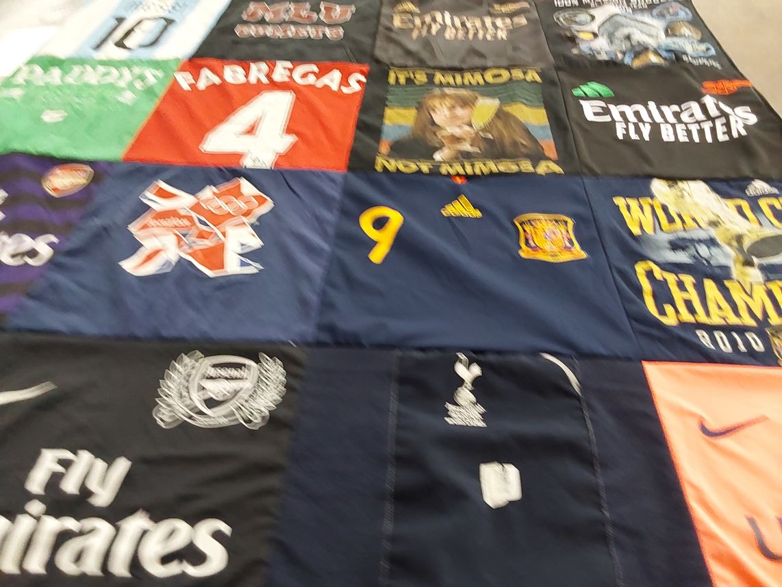 T-shirt quilt featuring arsenal football club, tottenham hotspur football club by Kimberly from MD