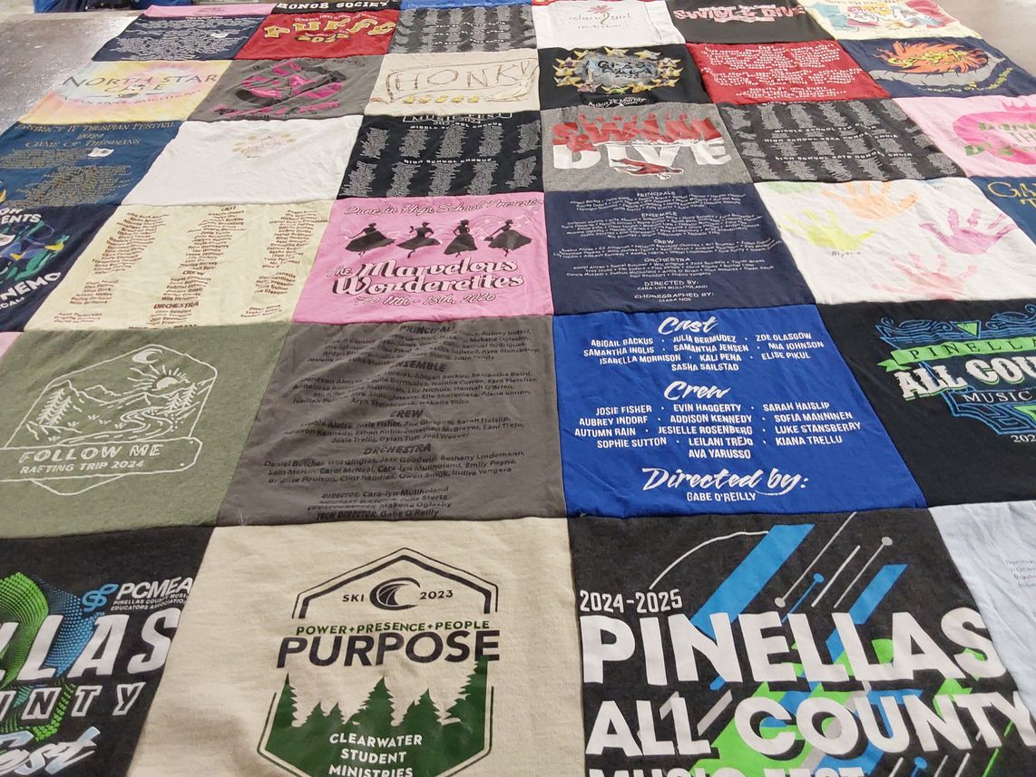 T-shirt quilt with music, theater themes by Sandra from FL