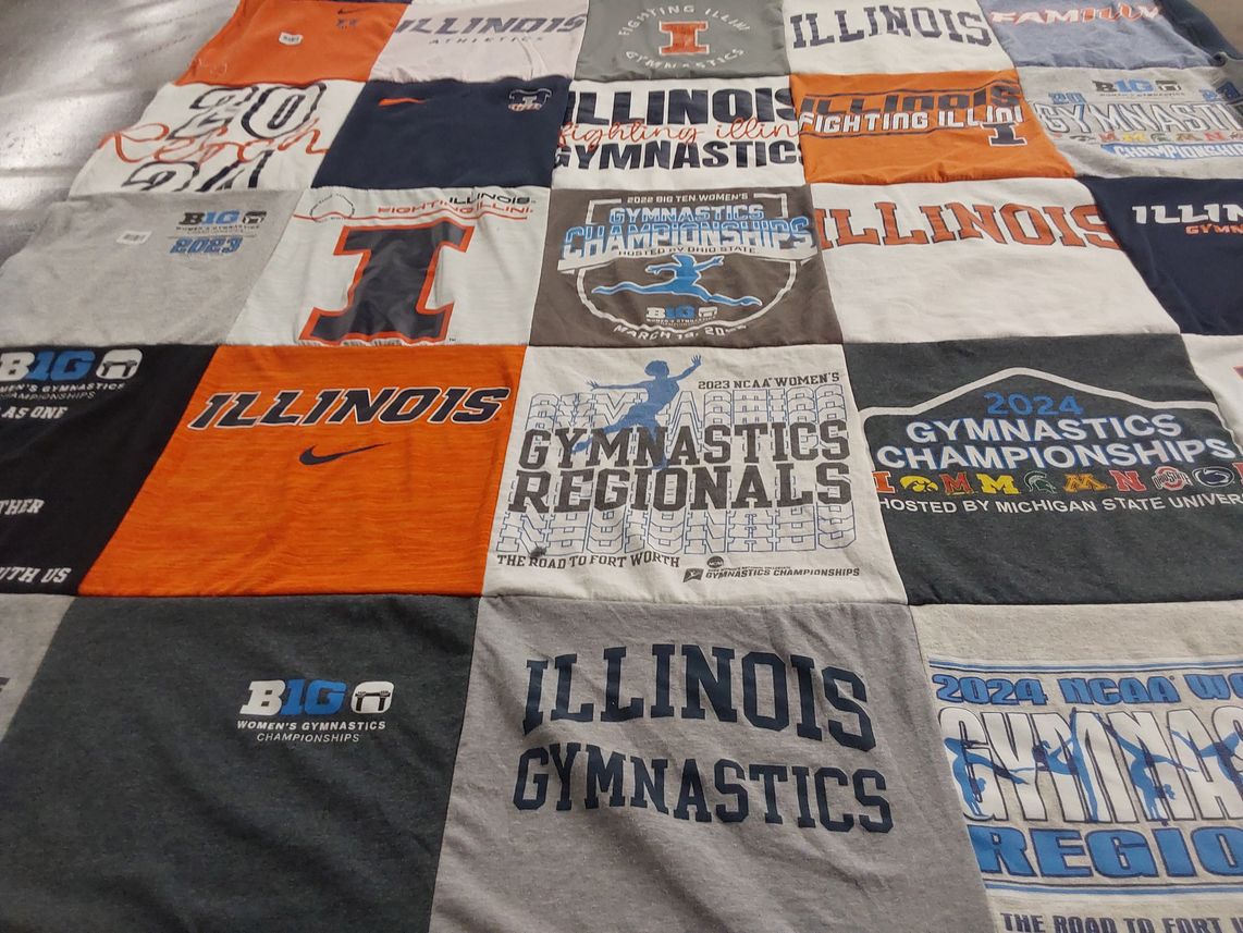 T-shirt quilt featuring illinois gymnastic team by Katy from IL
