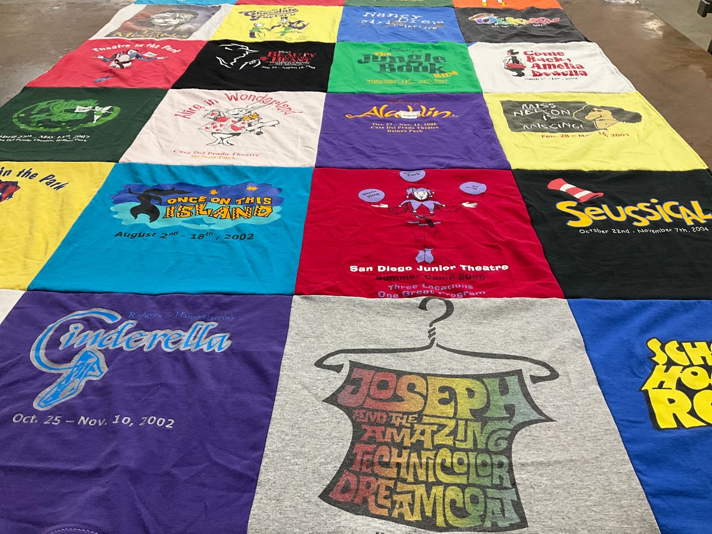 T-shirt quilt with musical theatre, performing arts themes by Fran from CA