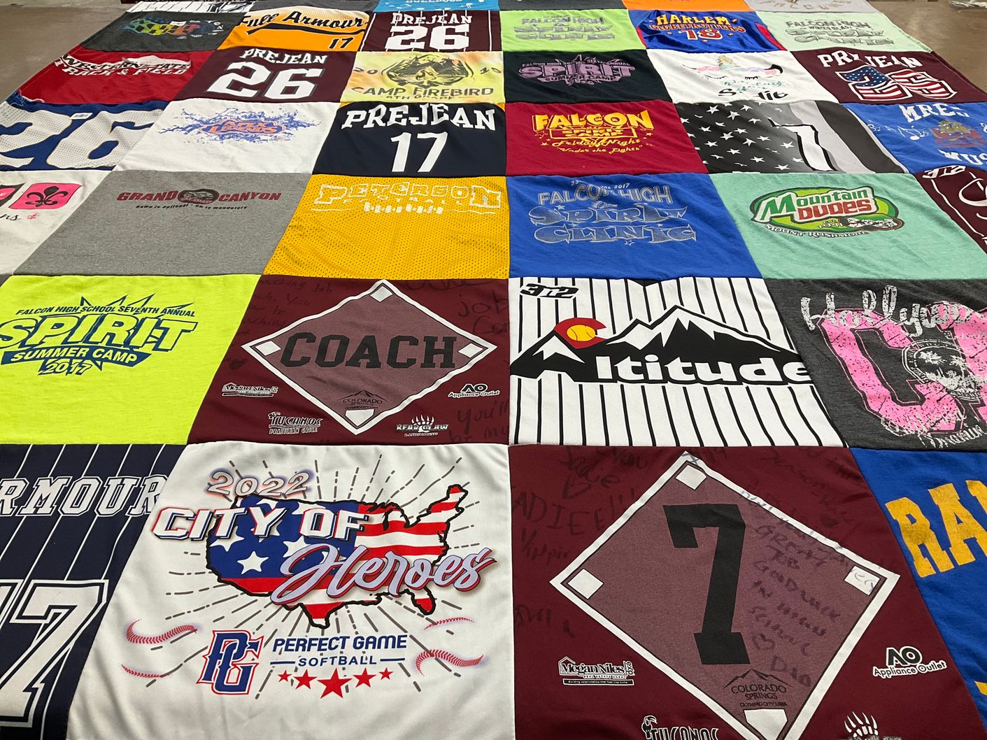 T-shirt quilt from falcon high school by Tiffany from CO