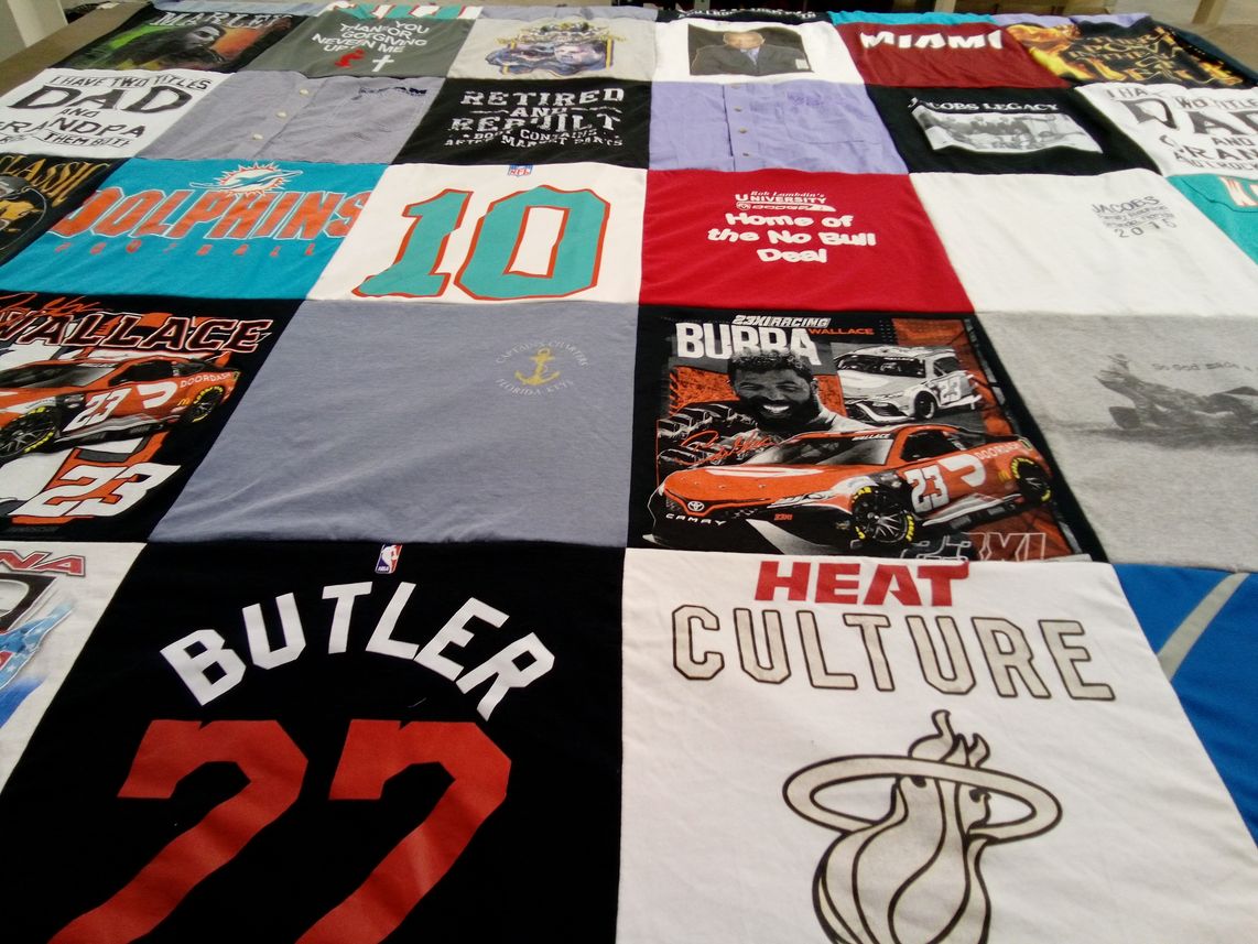 T-shirt quilt featuring miami heat, miami dolphins by Maricarmen from FL
