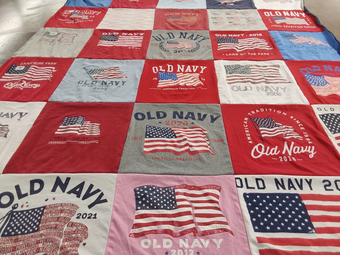T-shirt quilt with fashion, branding themes by Tracy from CA