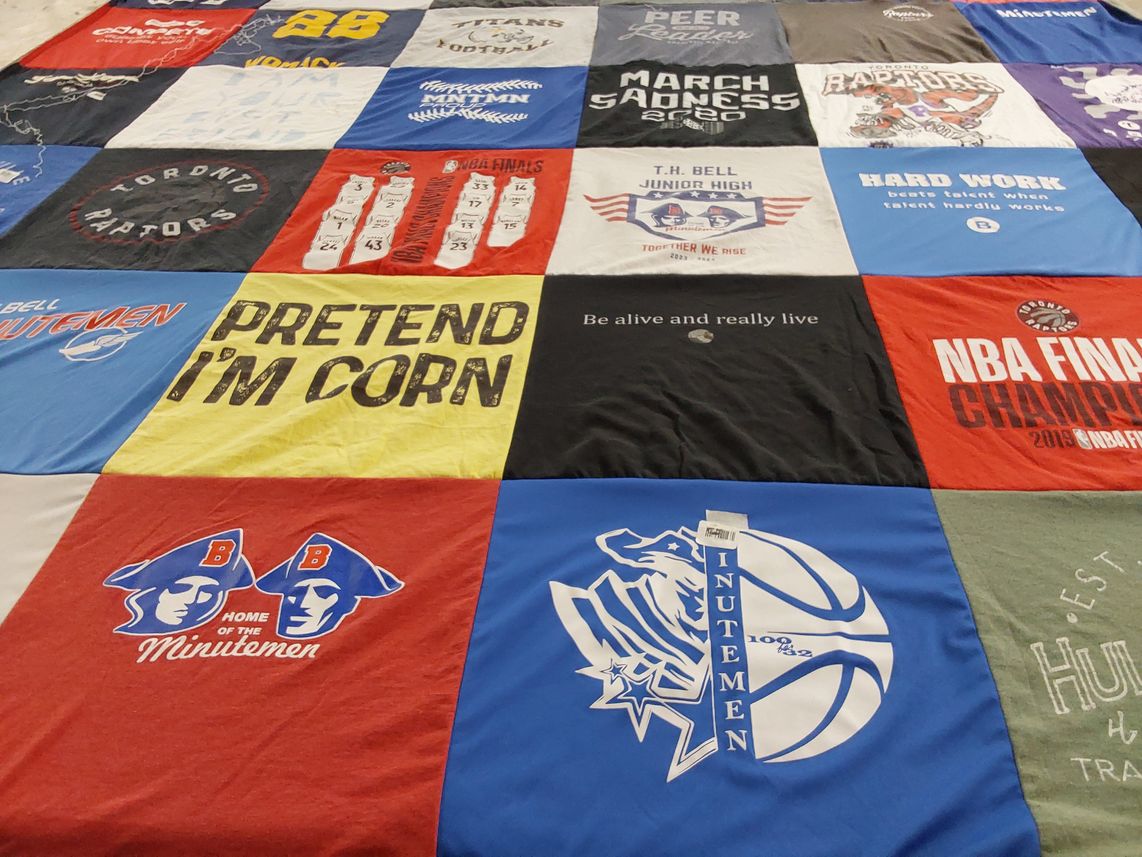 T-shirt quilt featuring toronto raptors, t.h. bell minutemen by Brenda from UT