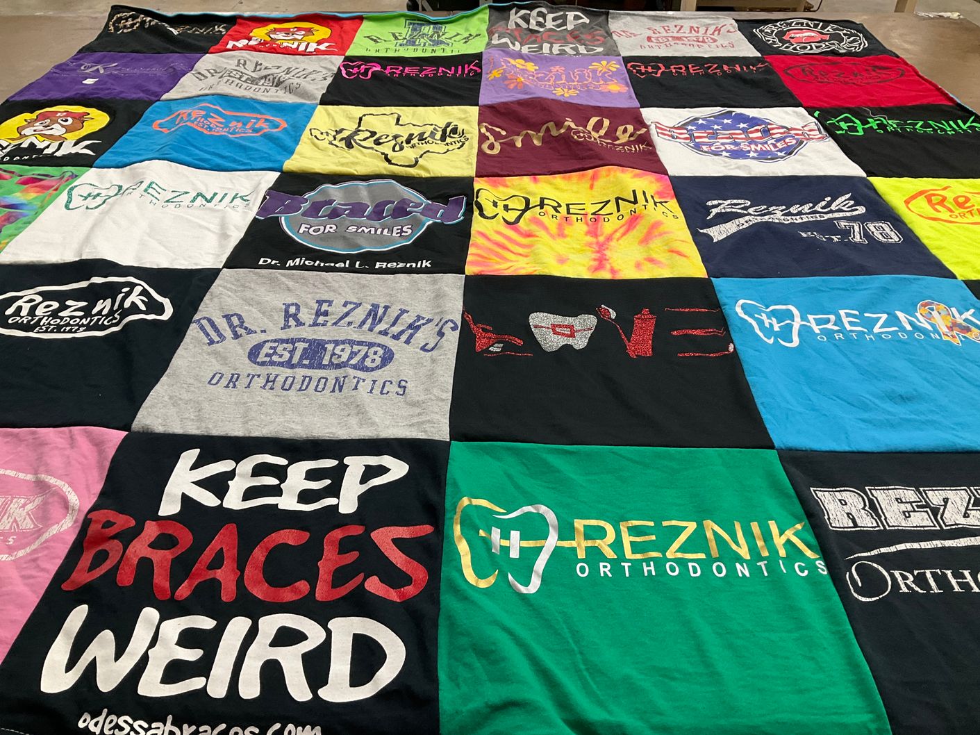 T-shirt quilt with orthodontics, dentistry themes by Dolores from TX