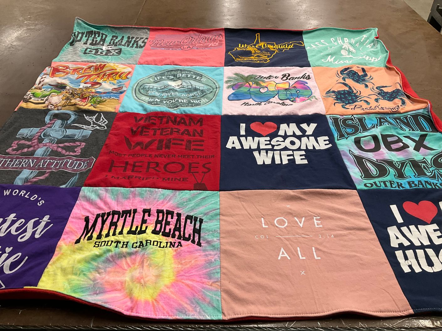 T-shirt quilt with beach, travel themes by Jamie from VA