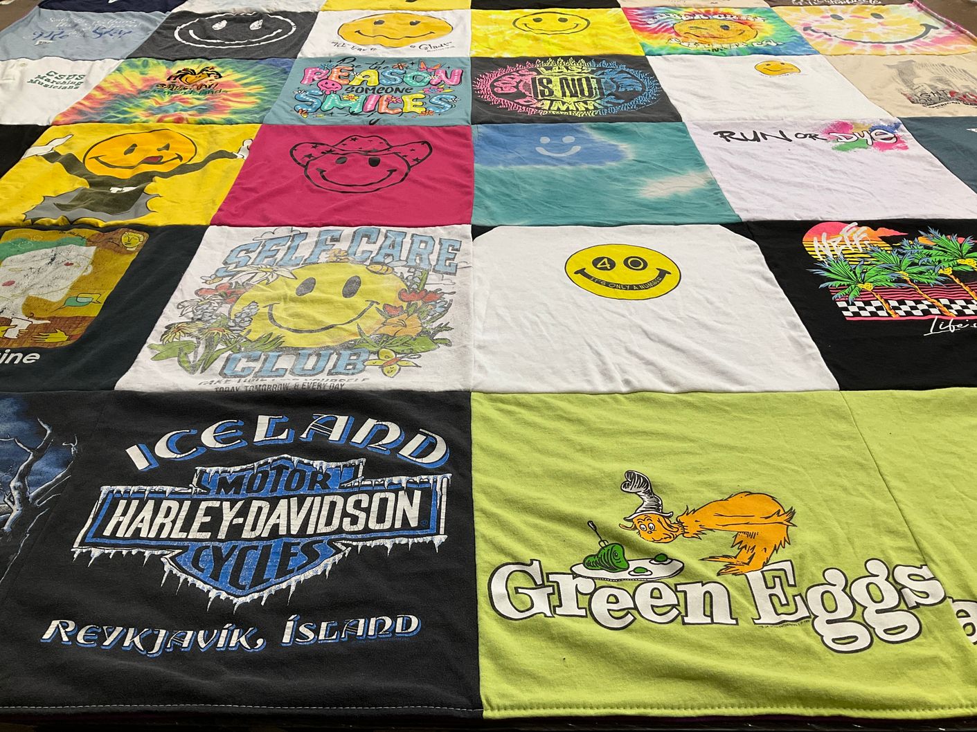 T-shirt quilt with motorcycles, dr seuss themes by Kari from NV