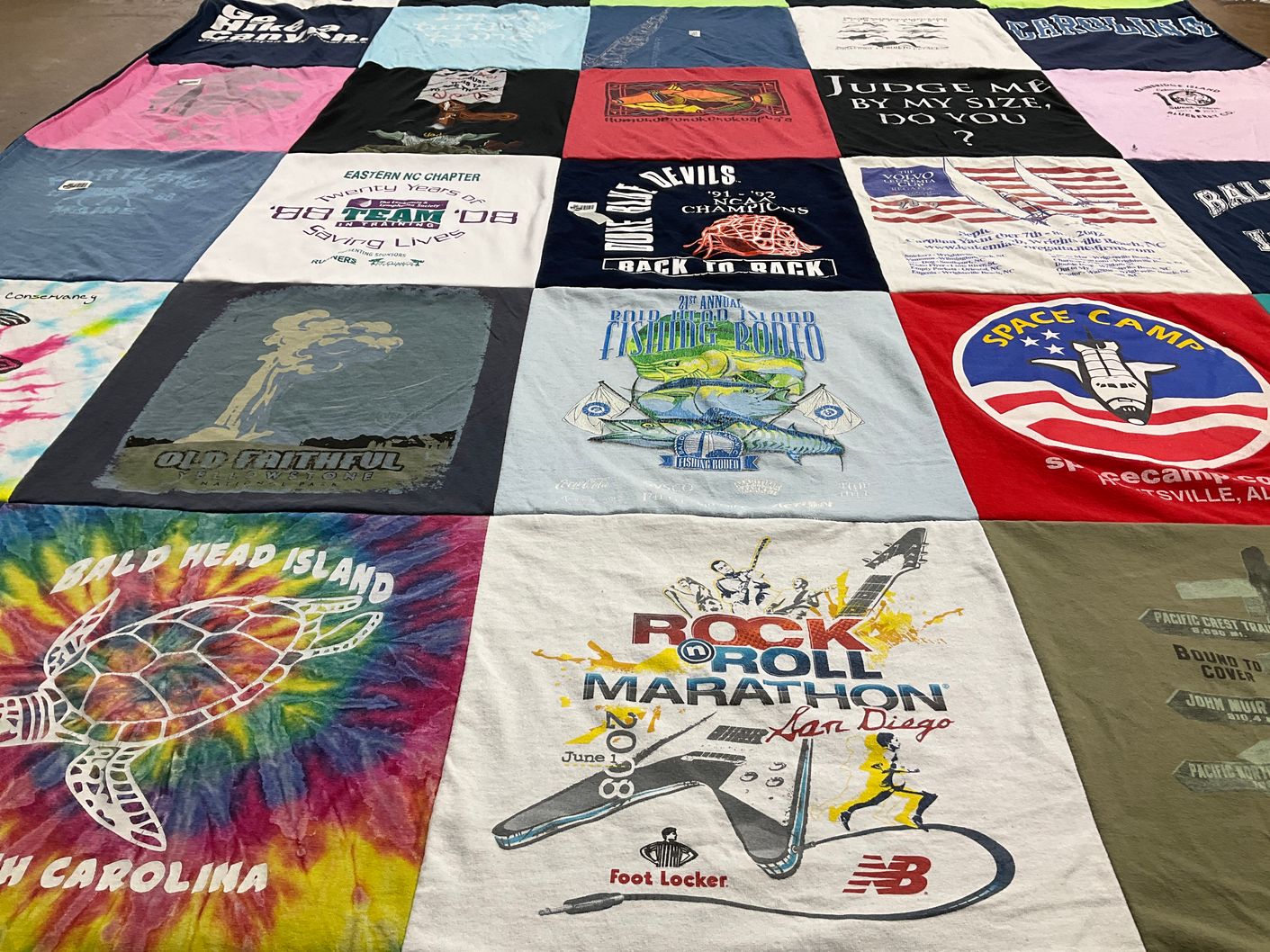 T-shirt quilt with fishing, camping themes by Christine from WA