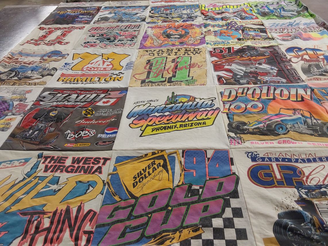 T-shirt quilt with auto racing, motorsports themes by David from CA