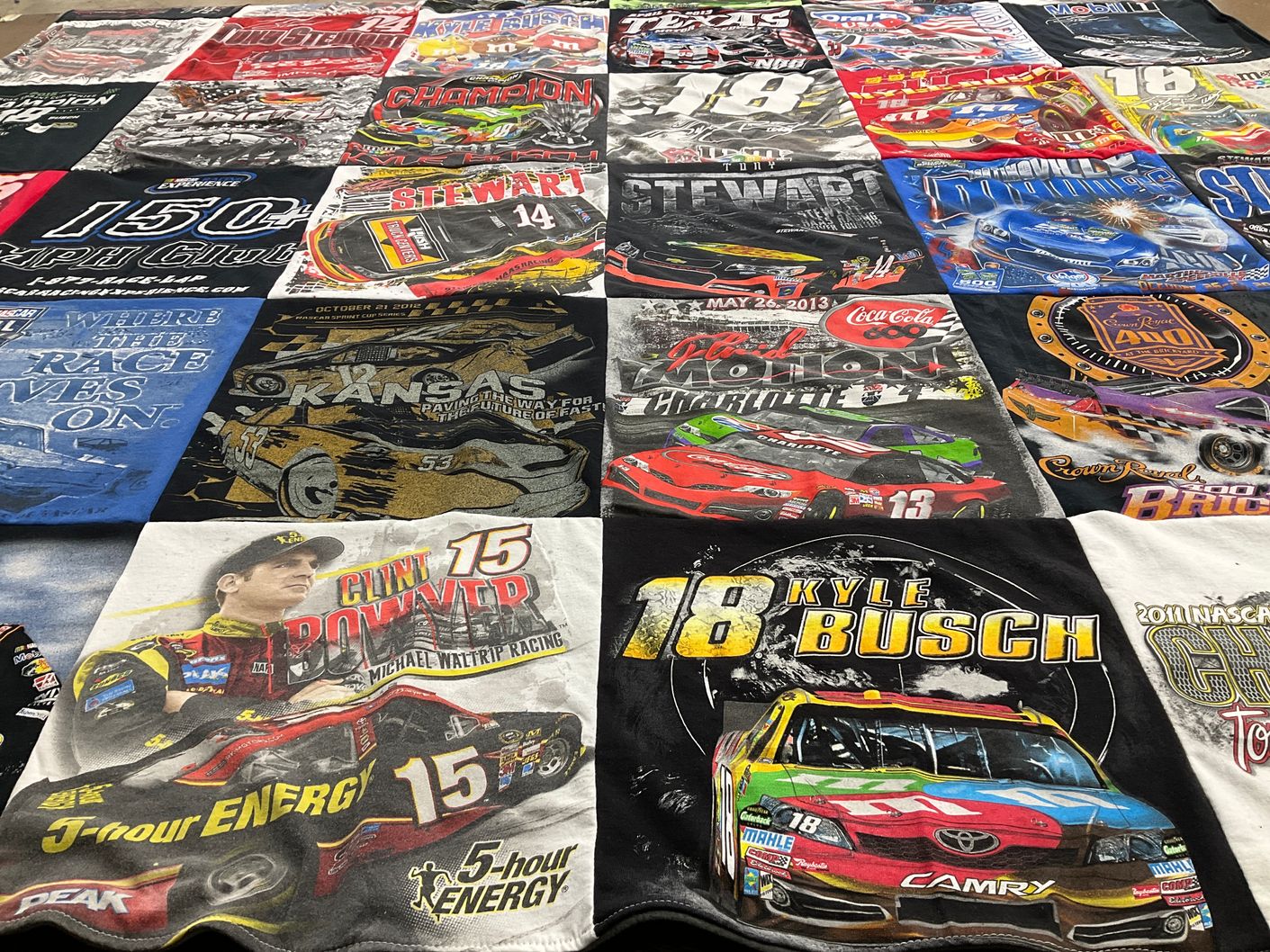 T-shirt quilt with nascar, auto racing themes by Kendra from MS