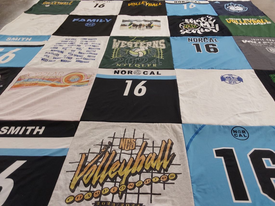 T-shirt quilt with volleyball themes by Kim from CA