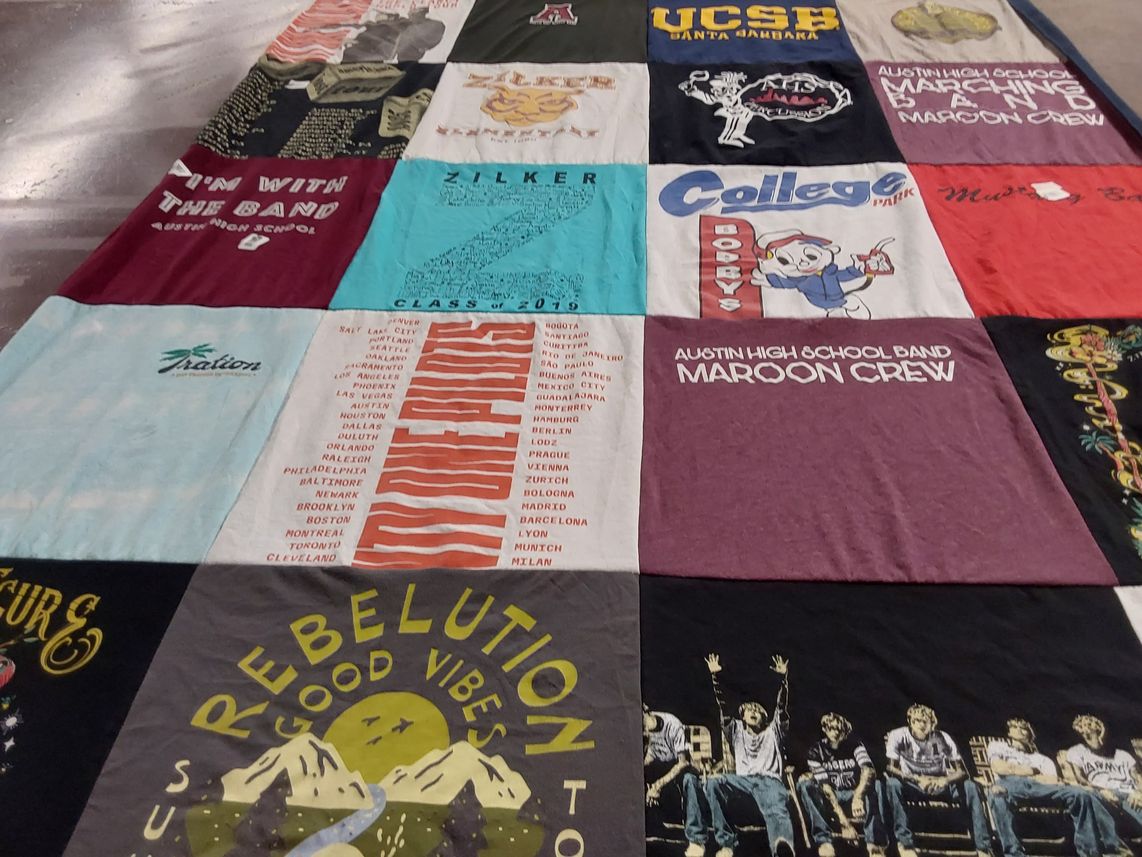 T-shirt quilt from university of california santa barbara, austin high school by Shannon from TX
