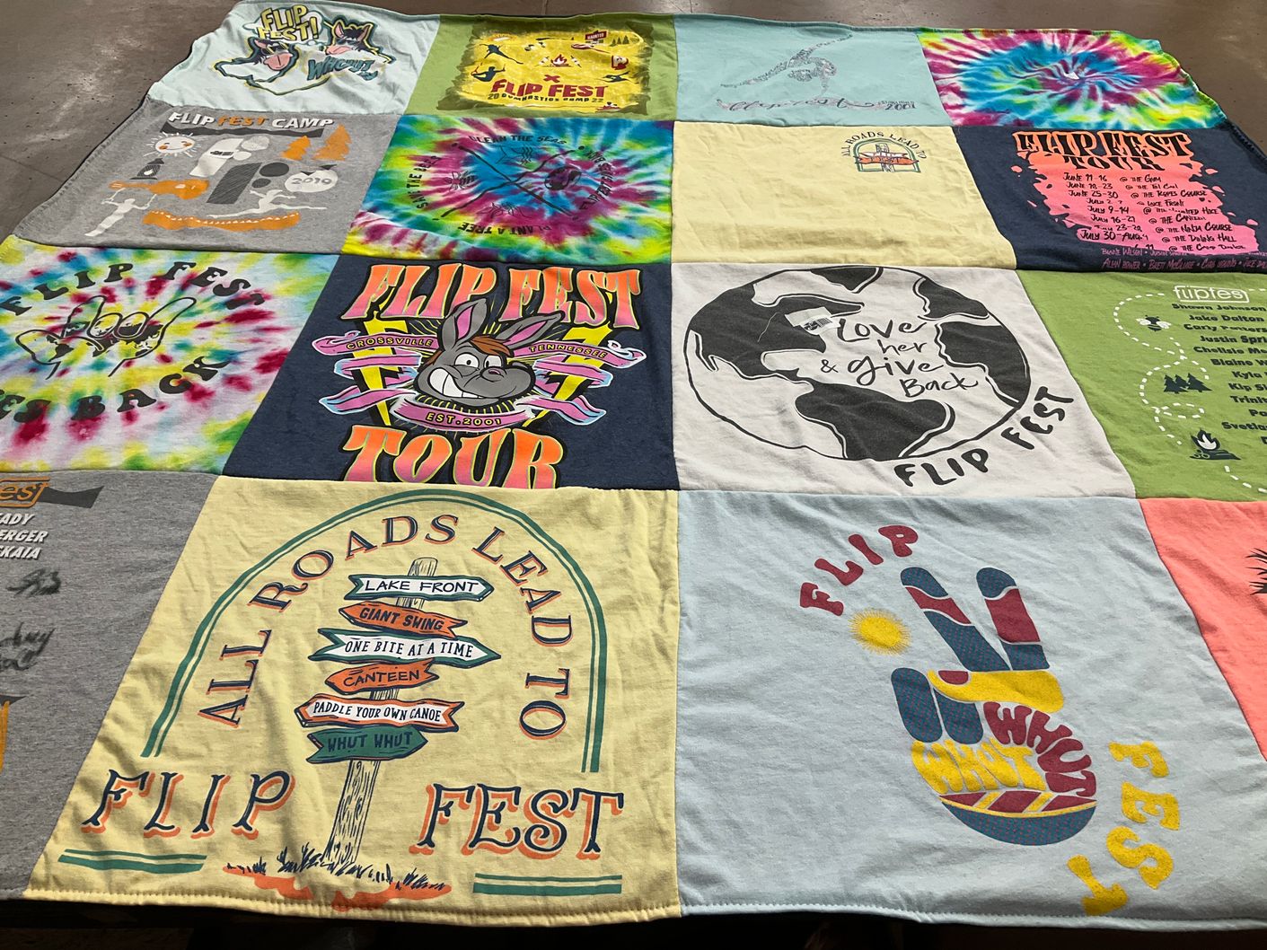 T-shirt quilt with camping, outdoors themes by Jennifer from IL