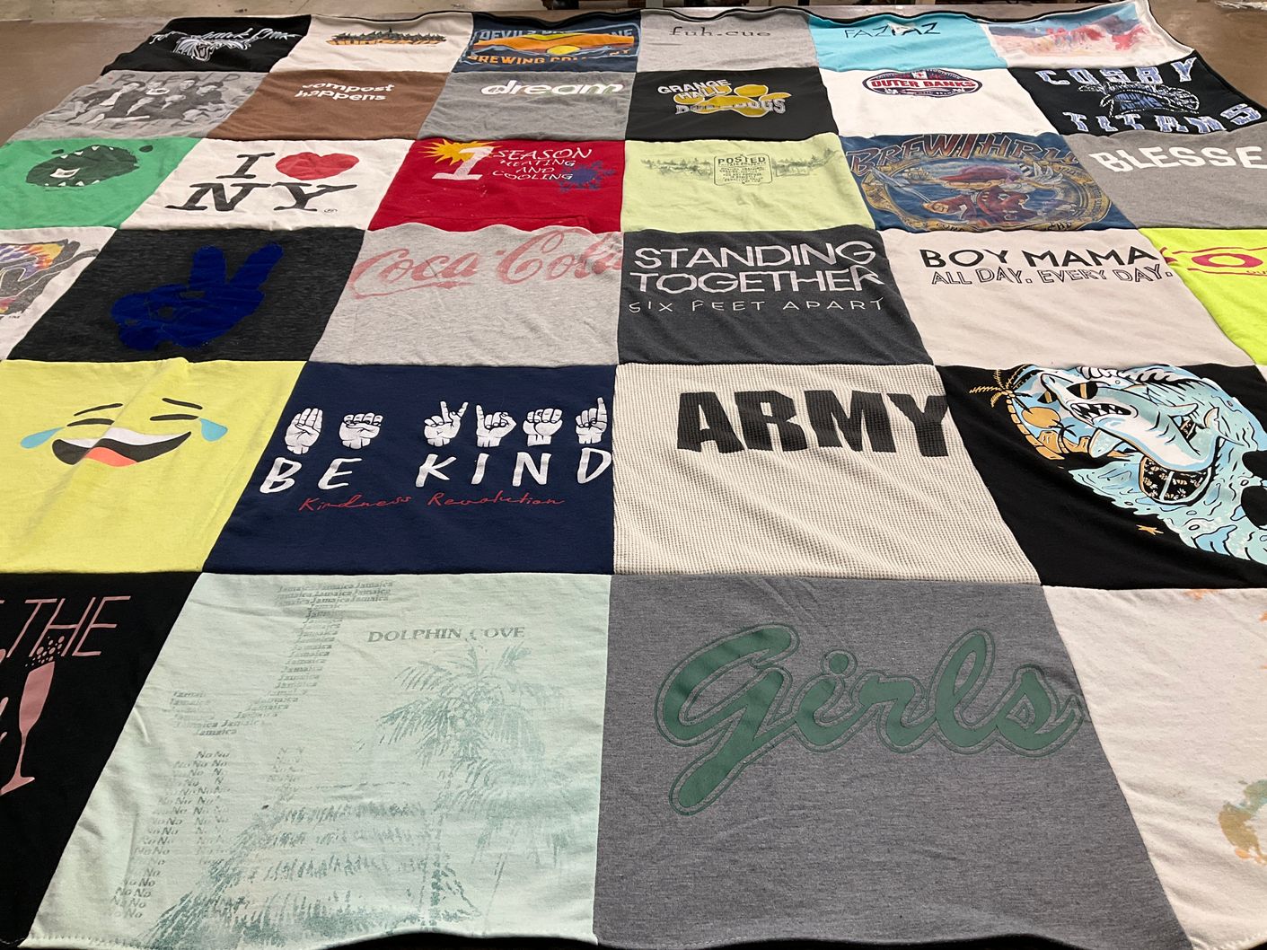 T-shirt quilt with positivity, family themes by Christy from VA