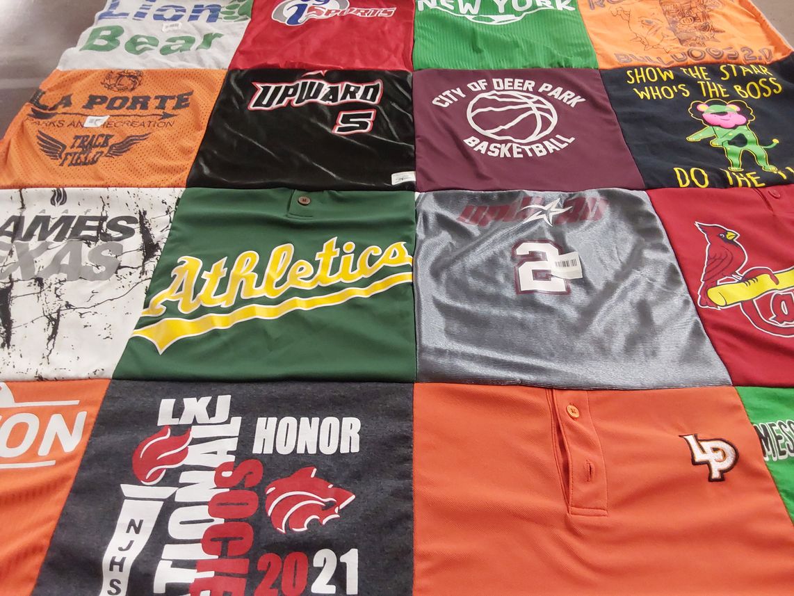 T-shirt quilt featuring athletics by karen from TX